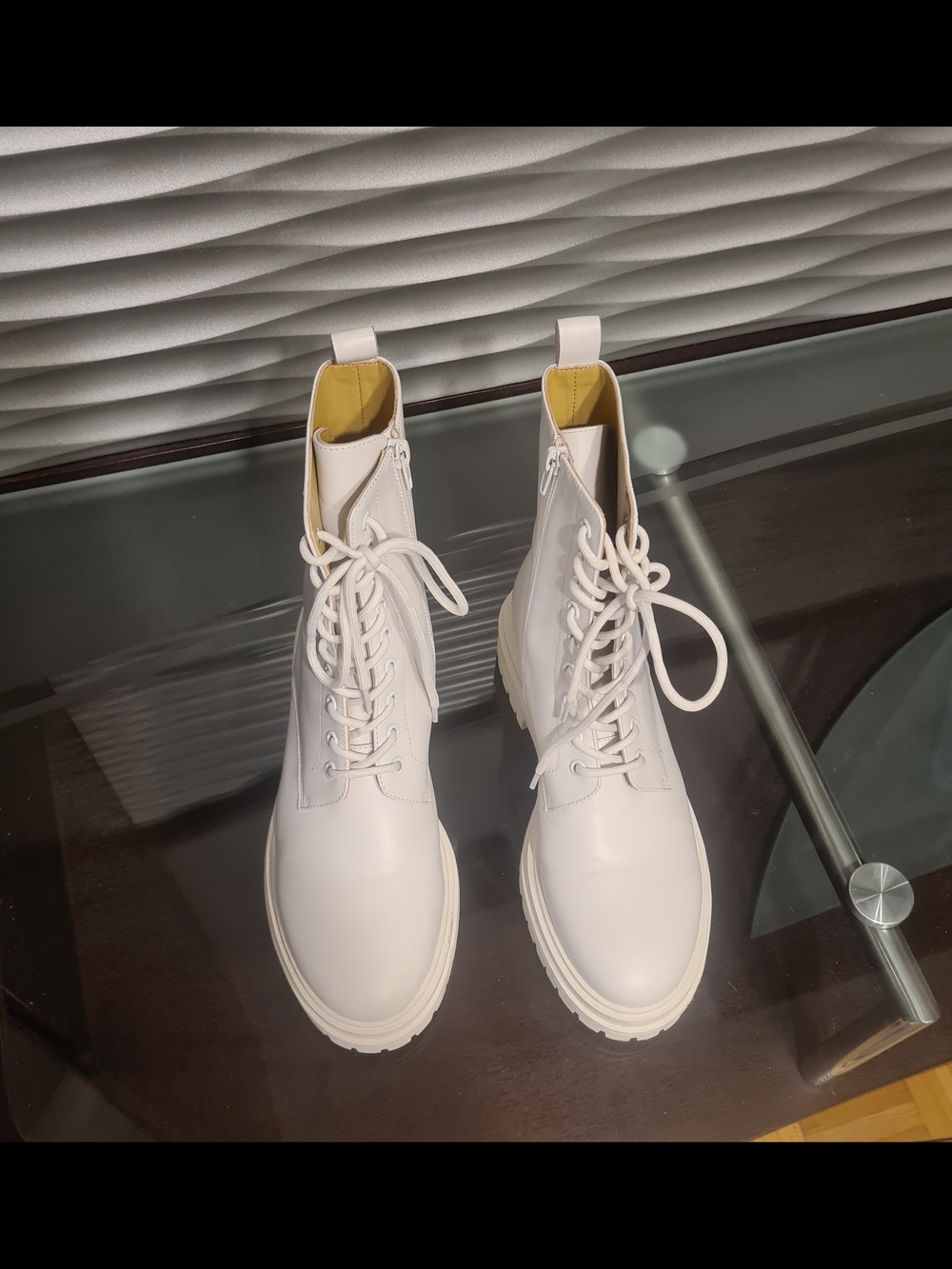 Tony Bianco Australia White Leather Lace-Up Combat Boots for Women - Picture 2 of 3